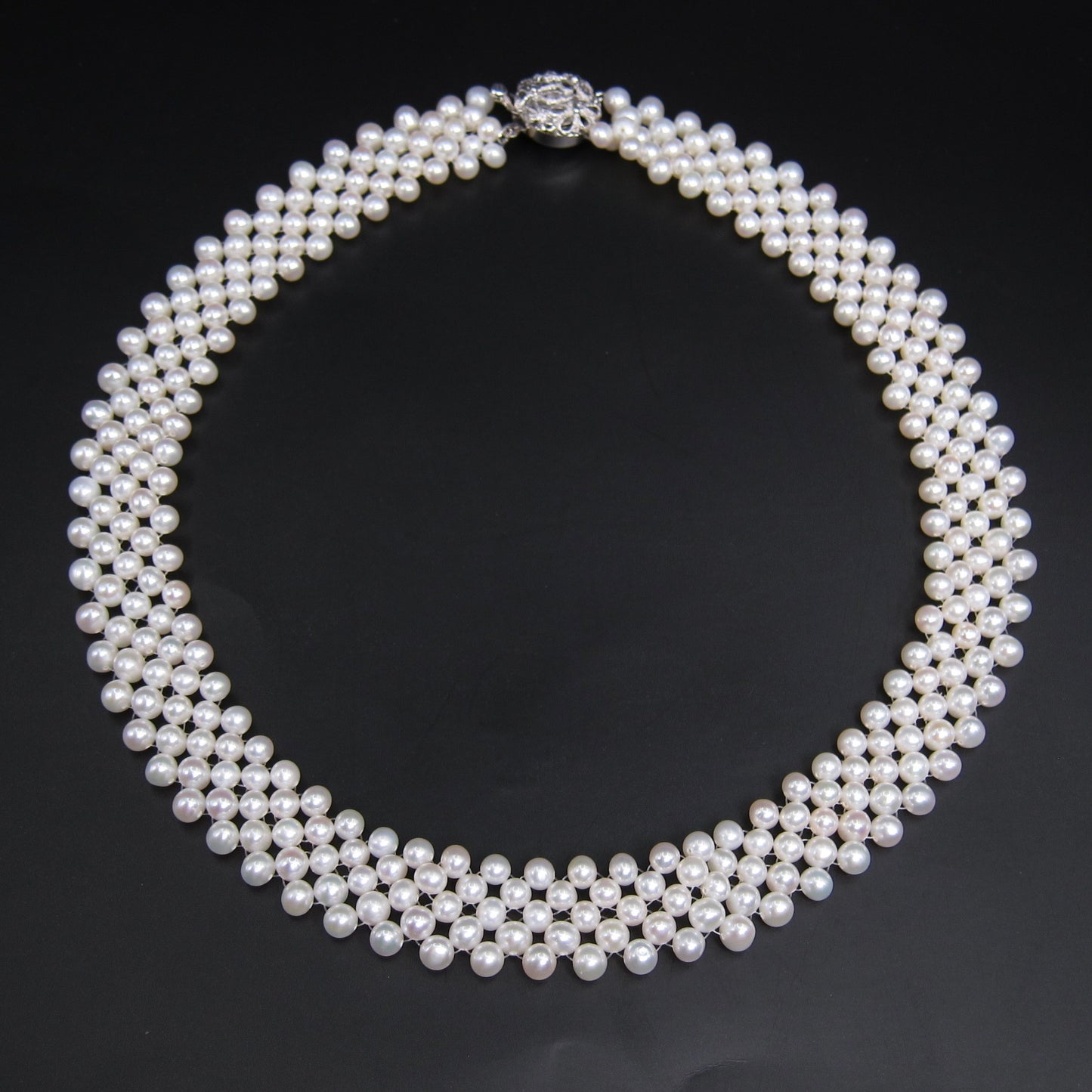 No Brand Vintage Freshwater Pearl with Silver Flower Buckle Collar Necklace