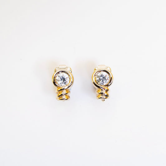 Christian Dior Vintage Rhinestone Motif Golden Clip-on Earrings