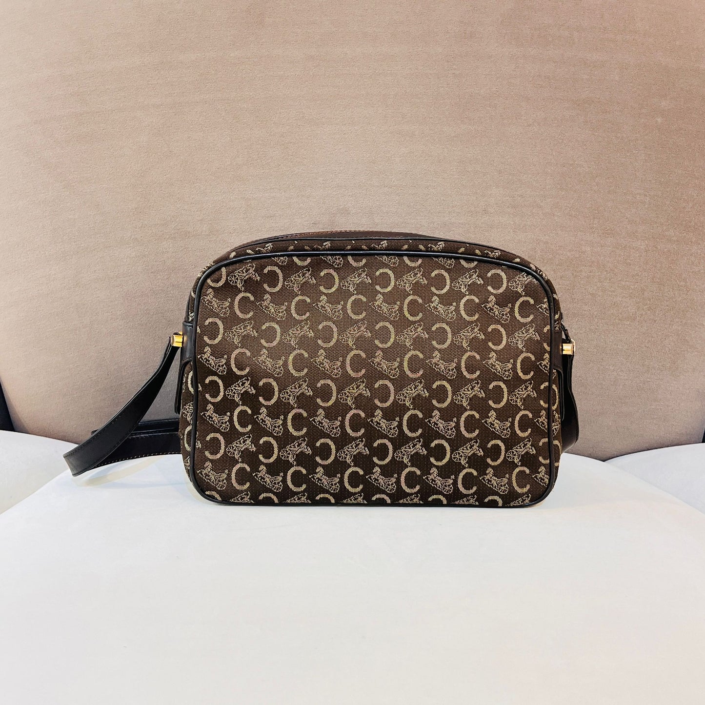 Celine Vintage Macadam Horse Carriage Canvas Leather Shoulder Bag