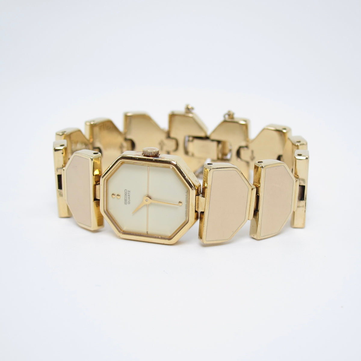 Seiko Vintage Octagon Dial Ivory Enamel Golden Watch