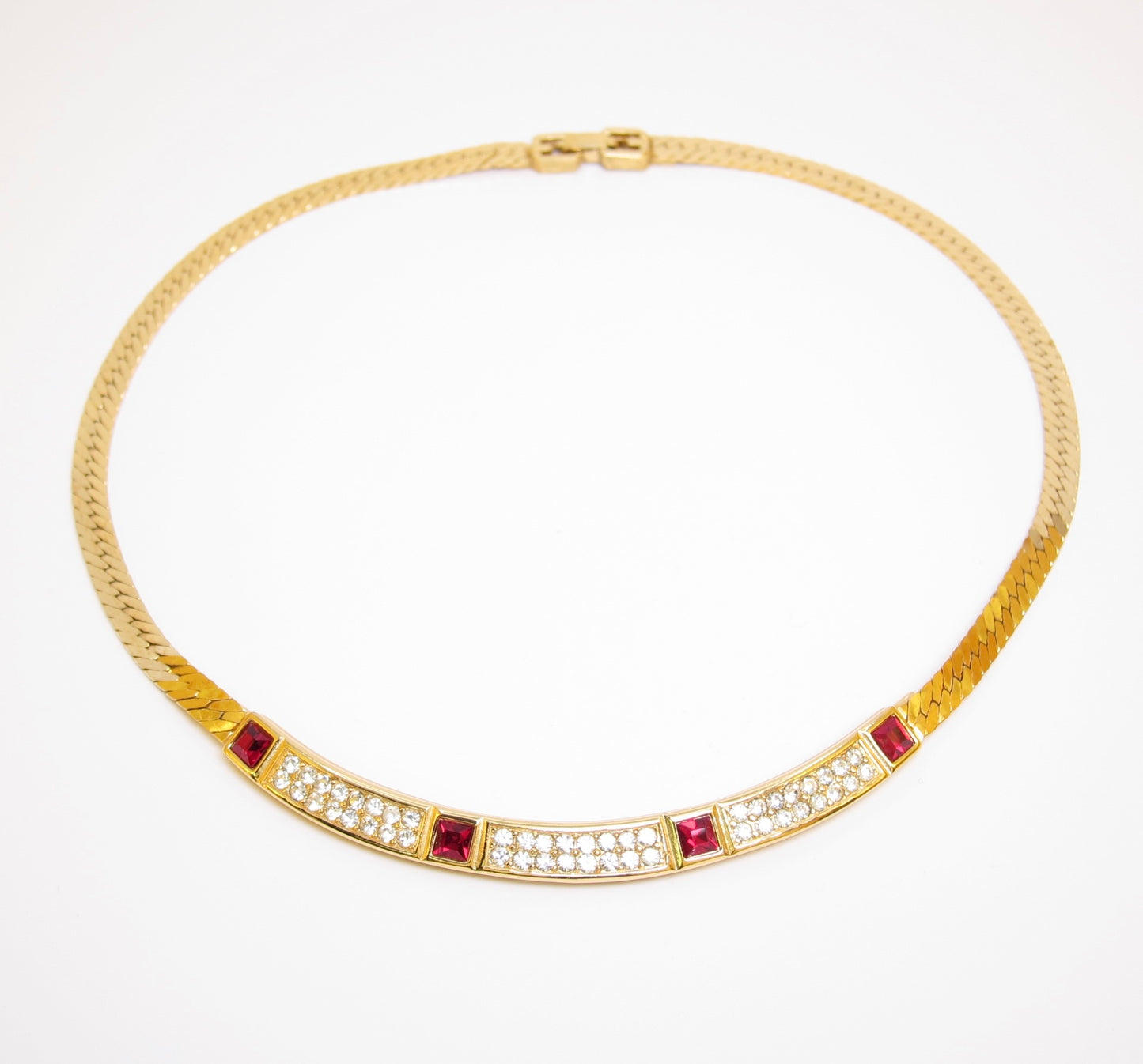 Givenchy Vintage Red Stone and Rhinestone Golden Necklace