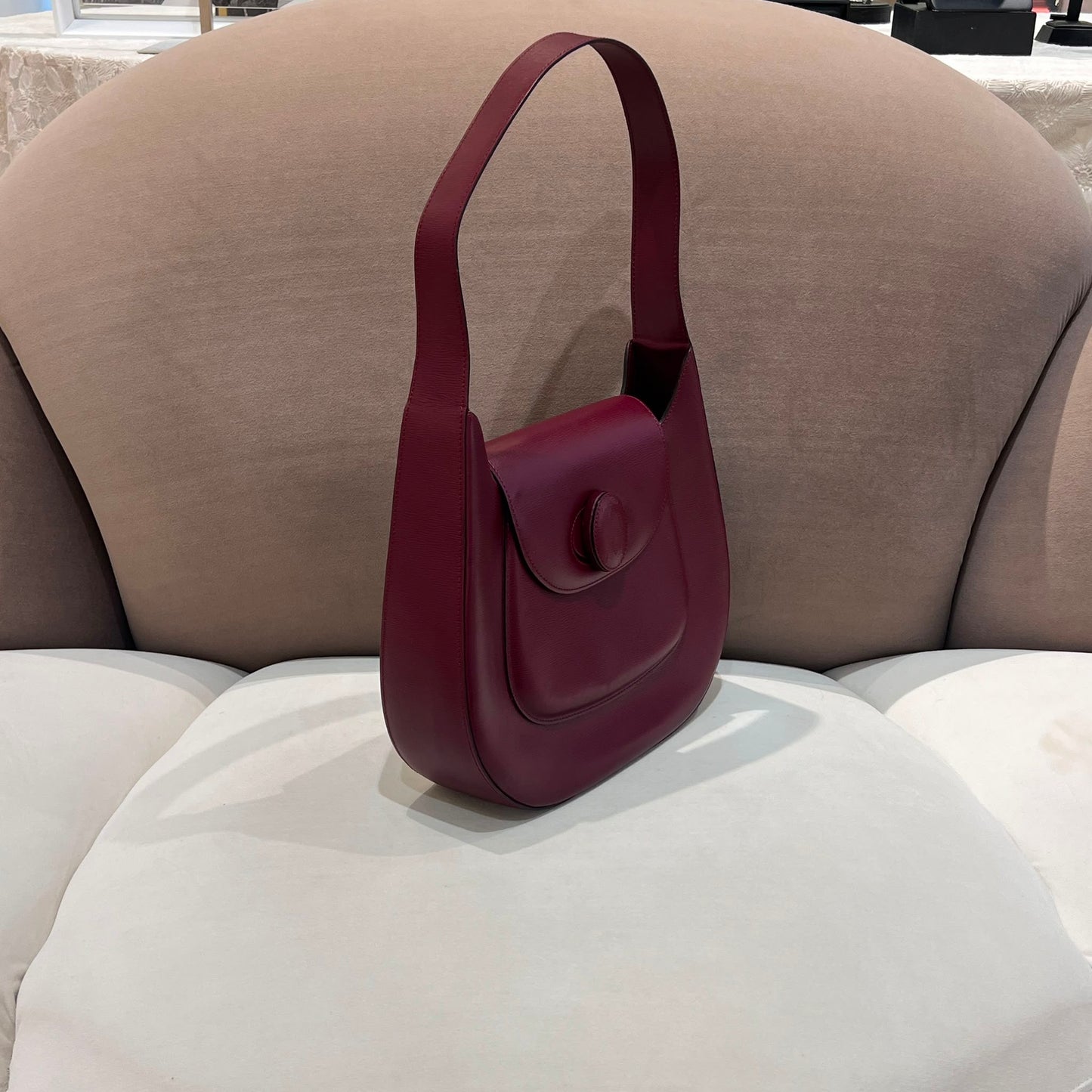 Cartier Vintage Must De Cartier Wine Red Leather Hobo Shoulder Bag