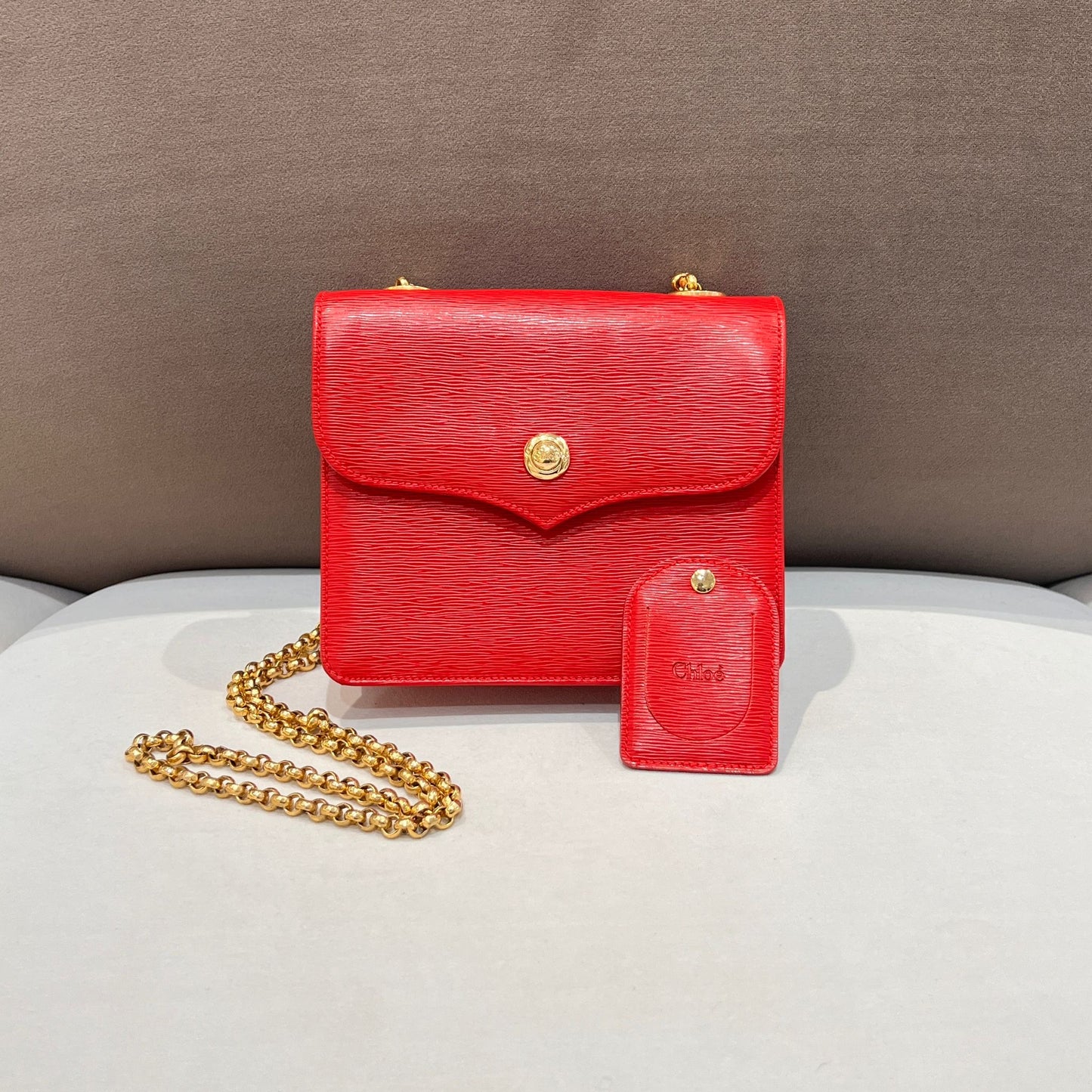 Chloé Vintage Red Grained Leather Chain Shoulder Bag