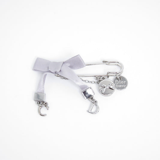 Christian Dior Vintage CD Logo with Ribbon Silver Brooch
