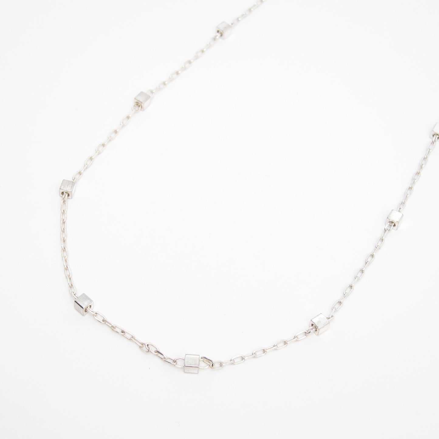 Monet Vintage Silver Geometric Cube Bead Station Chain Necklace