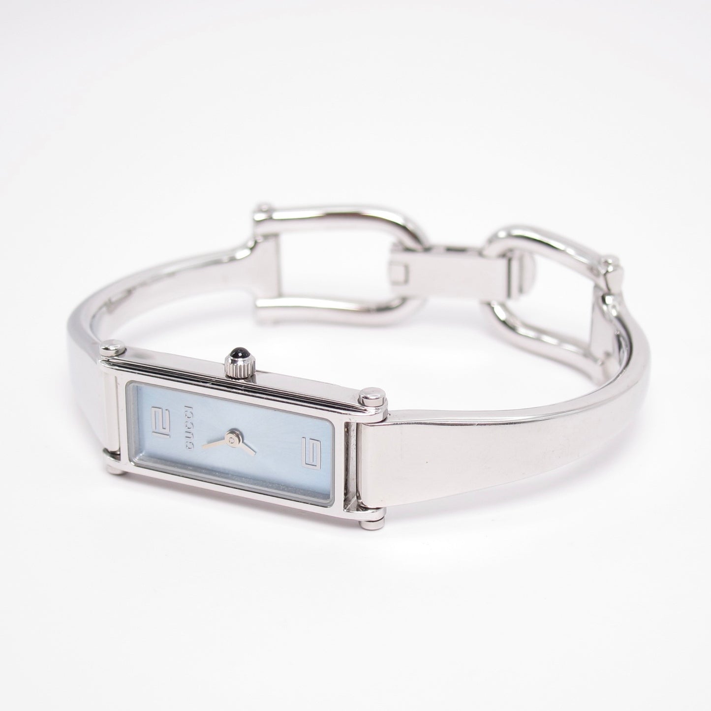 Gucci Vintage Rectangle Blue Face Silver Bangle Watch