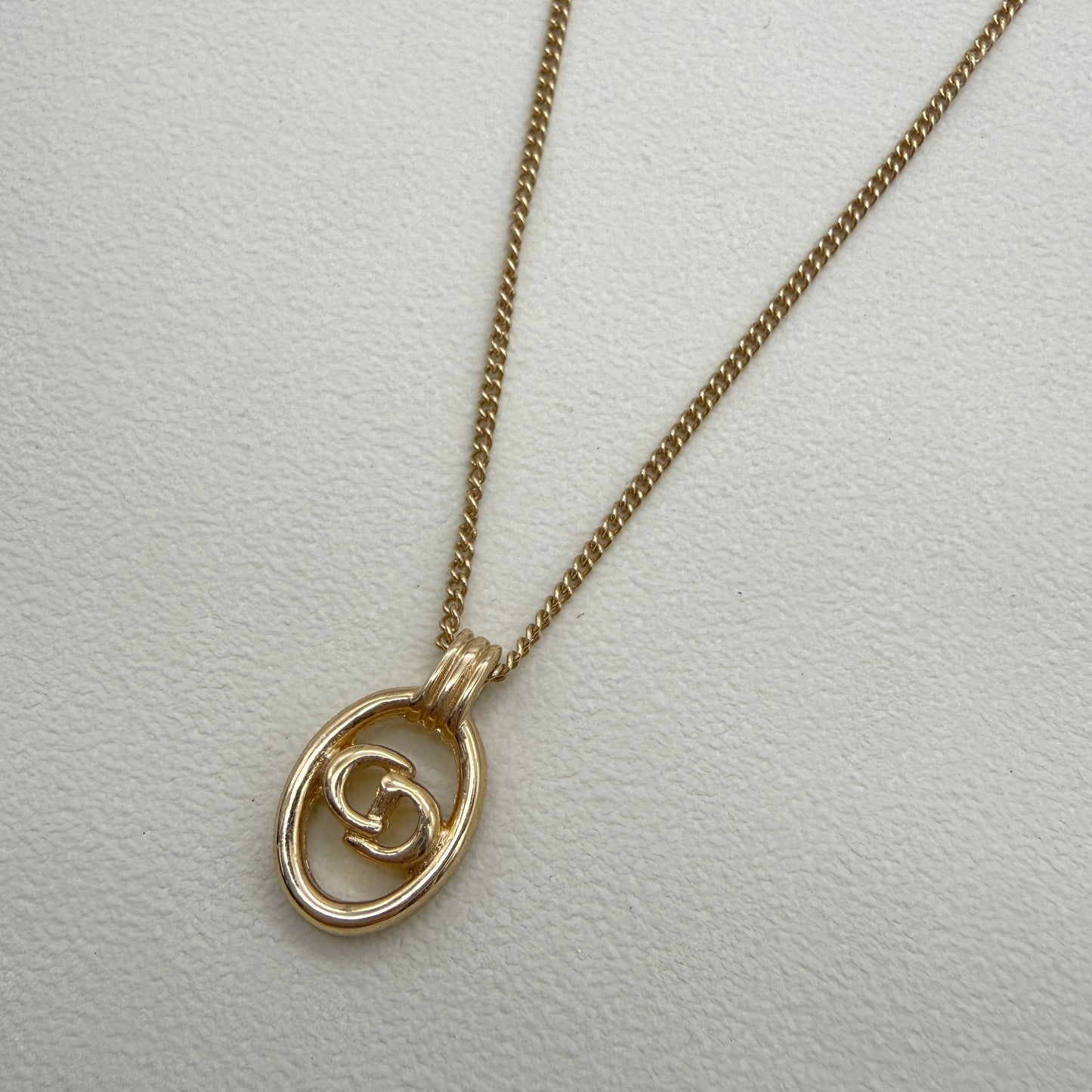 Christian Dior Vintage CD Logo in Oval Shape Golden Necklace