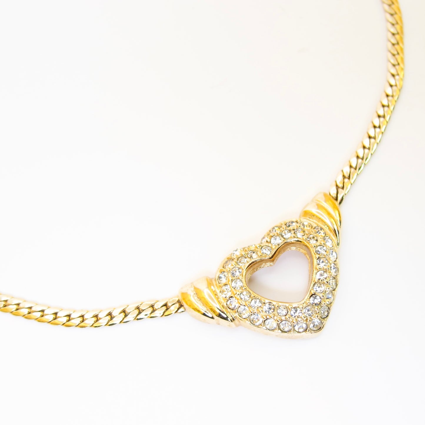 Christian Dior Vintage Heart Motif with Rhinestone Golden Necklace