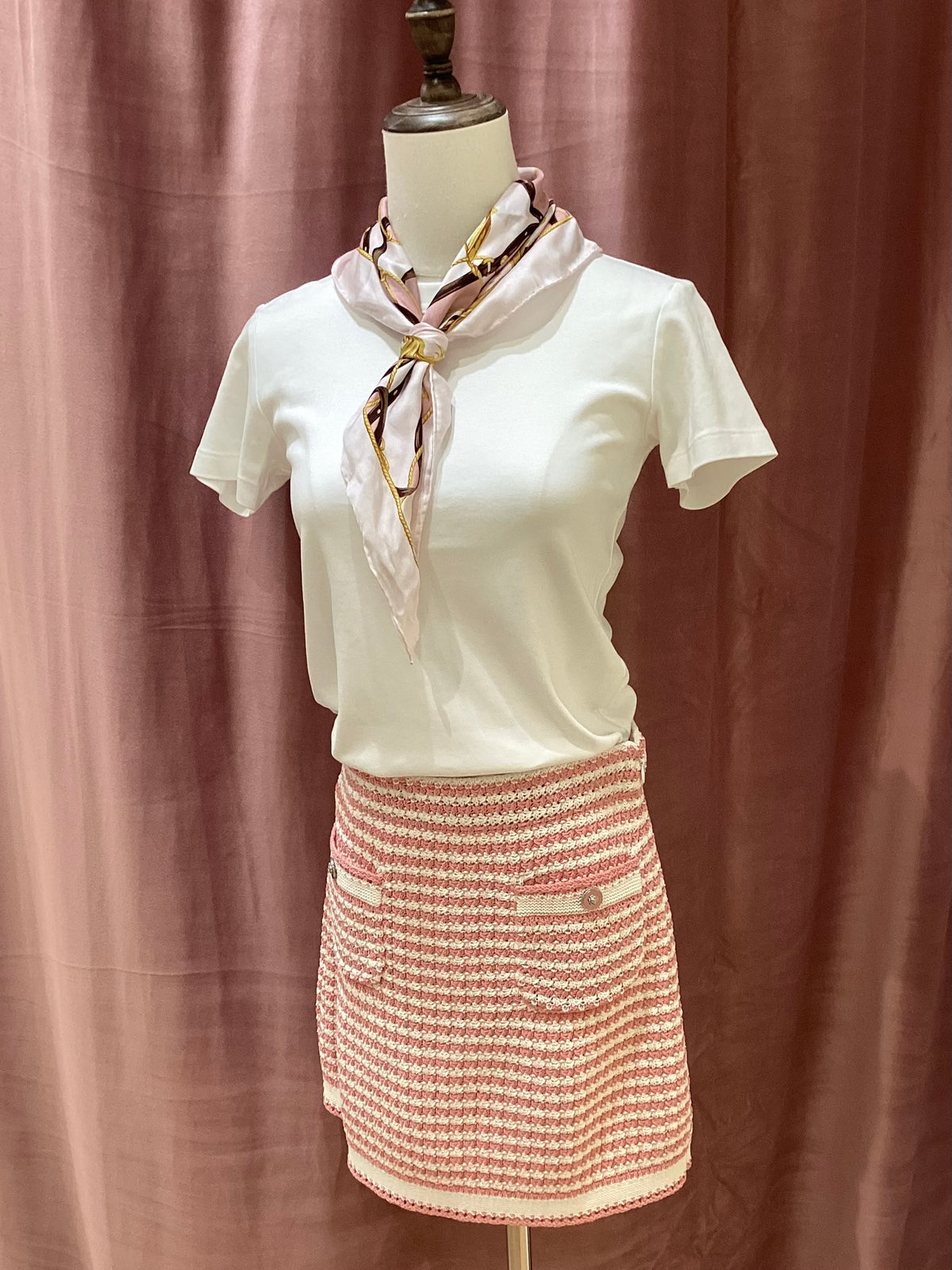 Chanel Vintage Unused Pink and White Knit Double Pocket Skirt