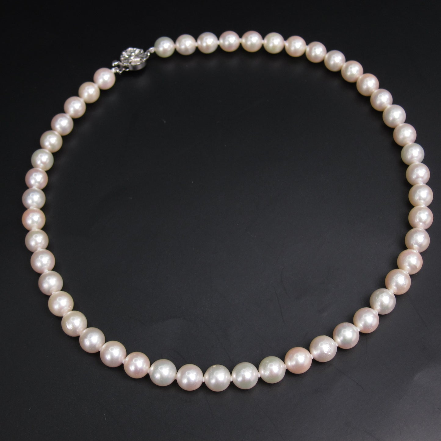 No Brand Vintage Akoya Pearl with Sv Flower Buckle Necklace