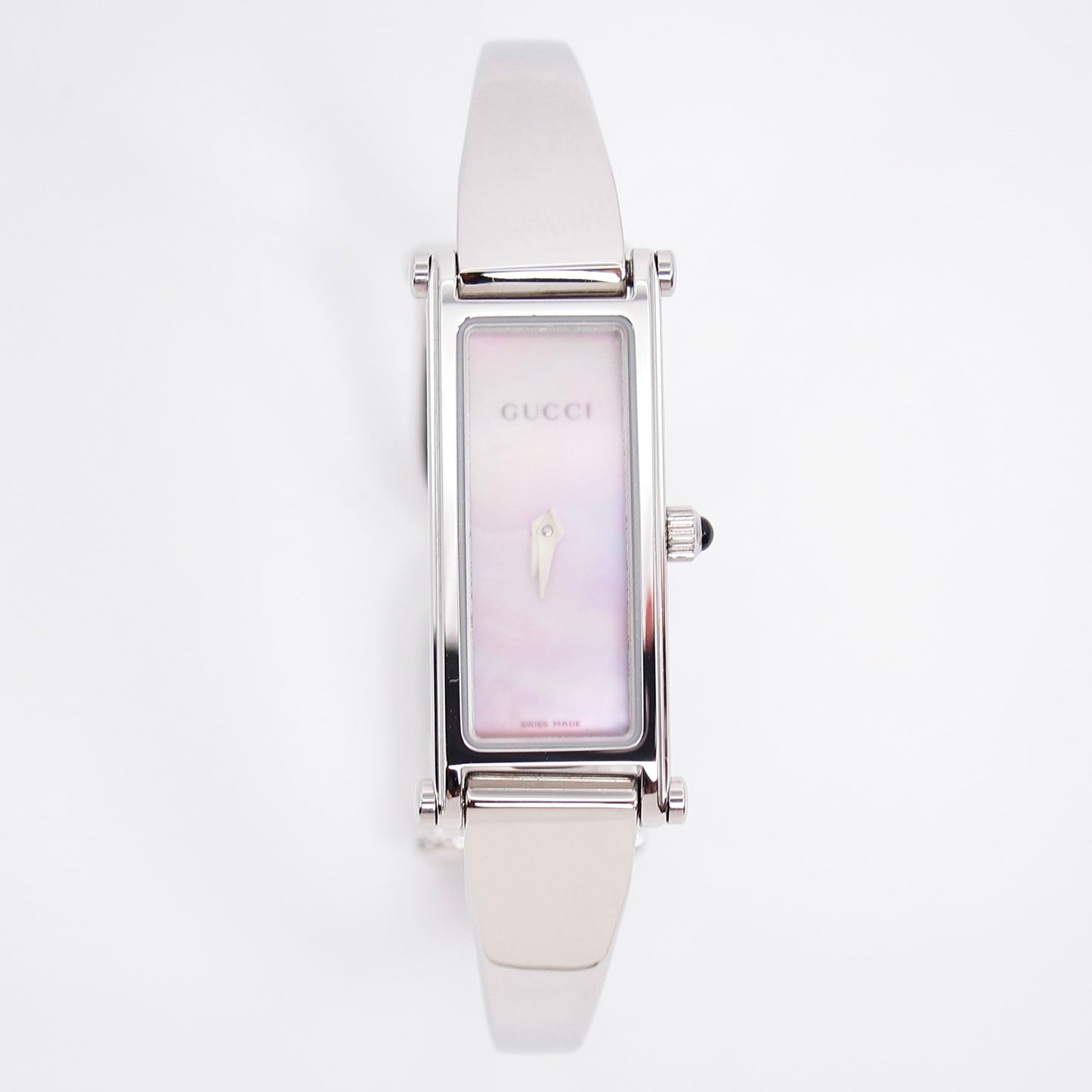 Gucci Vintage Rectangle Pink Shell Pearl Face Bangle Watch