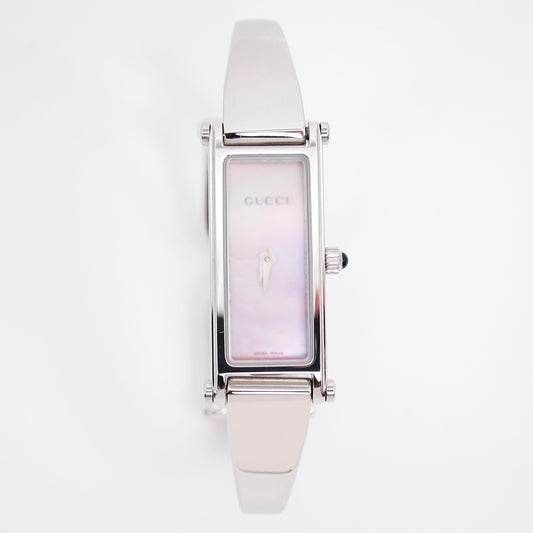 Gucci Vintage Rectangle Pink Shell Pearl Face Bangle Watch