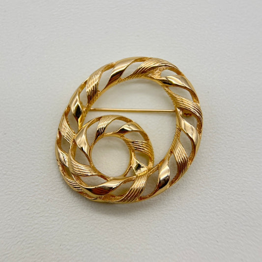 Christian Dior Vintage Double Circle Golden Brooch