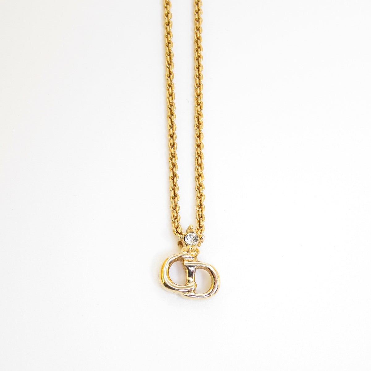 Christian Dior Vintage Interlocking CD Logo Rhinestone Gold-Tone Necklace