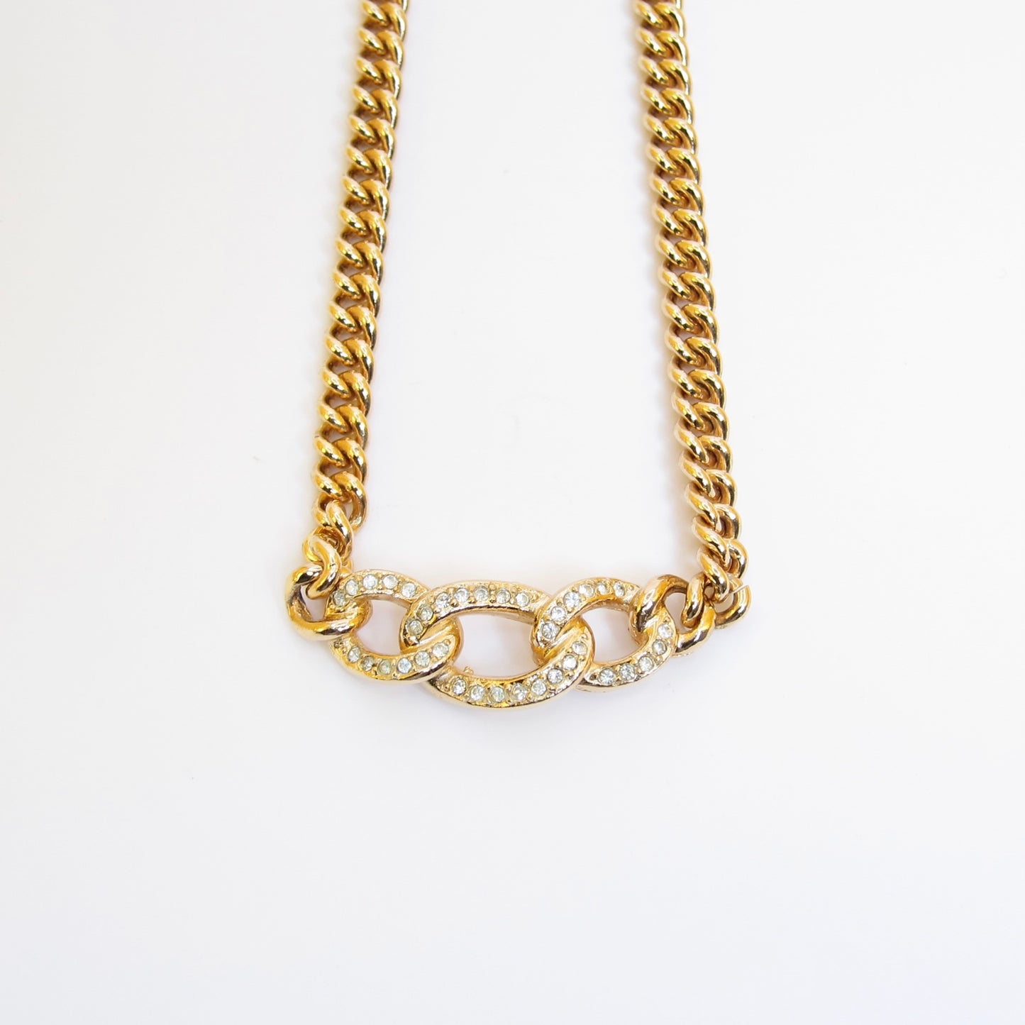 Christian Dior Vintage Link with Rhinestone Golden Necklace