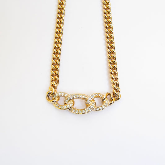 Christian Dior Vintage Link with Rhinestone Golden Necklace