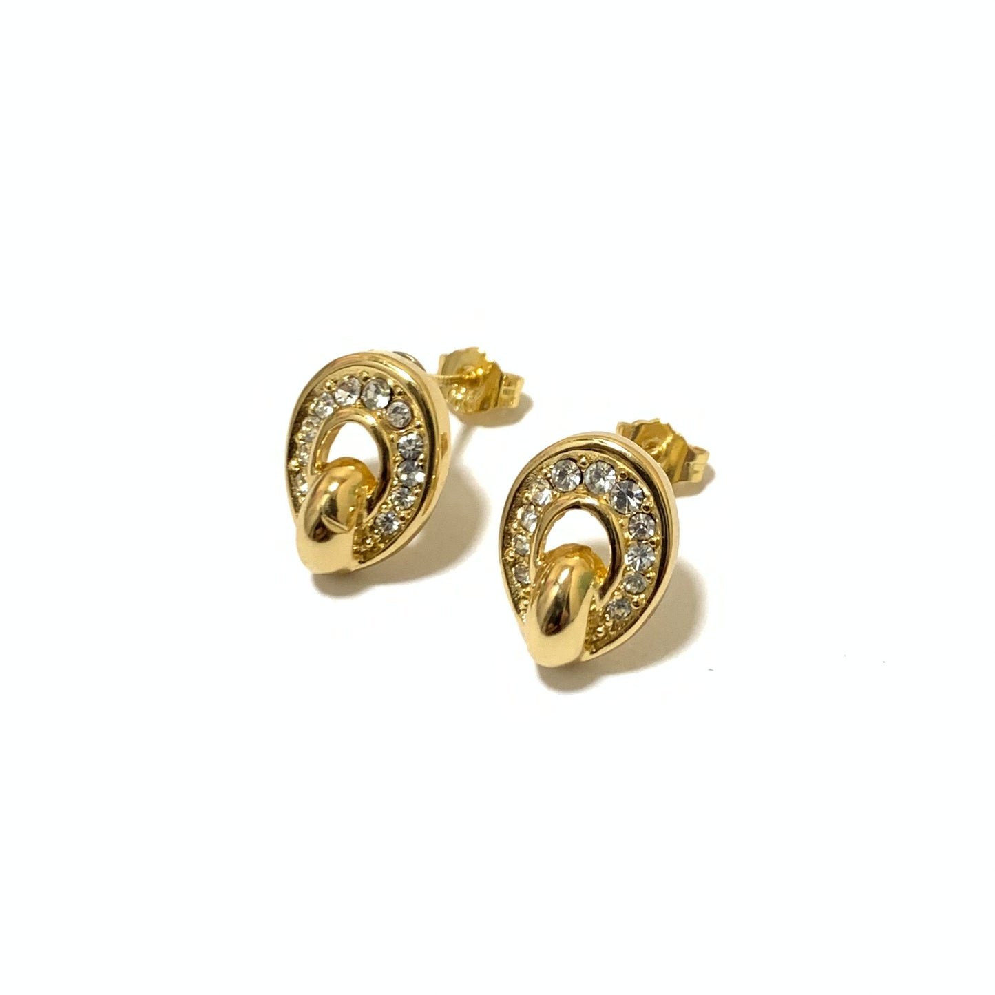Christian Dior Vintage Oval Shape with Rhinestone Golden Earrings