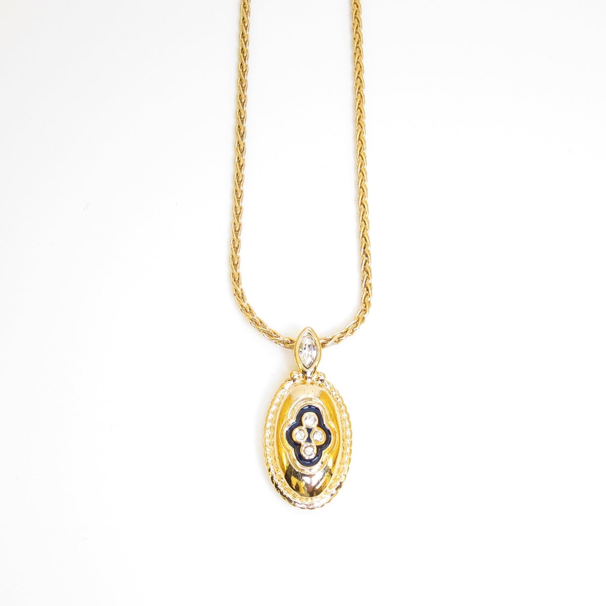 Burberry Vintage Oval Floral Motif Gold-Tone Pendant Necklace