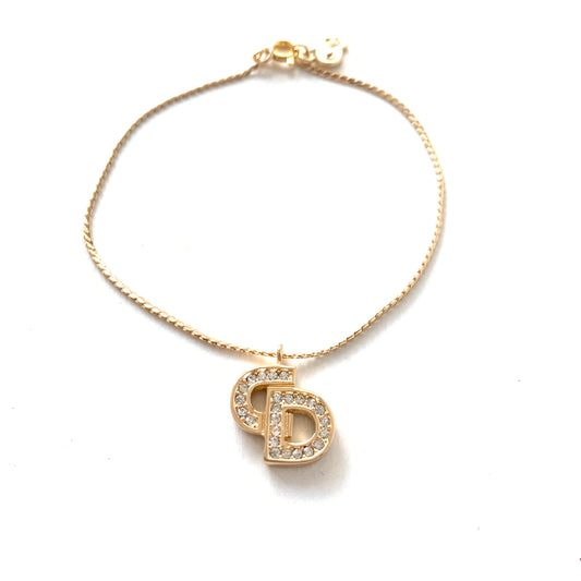 Christian Dior Vintage CD Logo with Rhinestone Golden Bracelet