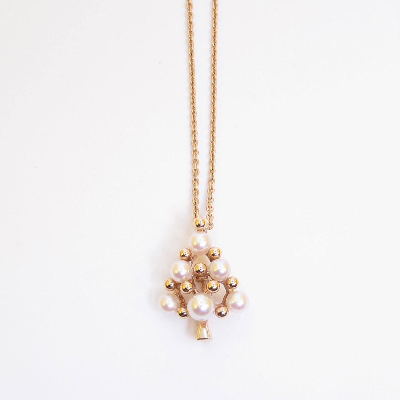 Mikimoto Vintage 2008 X'mas Limited 18K Rose Gold 2-way Akoya Pearl Tree Brooch Necklace