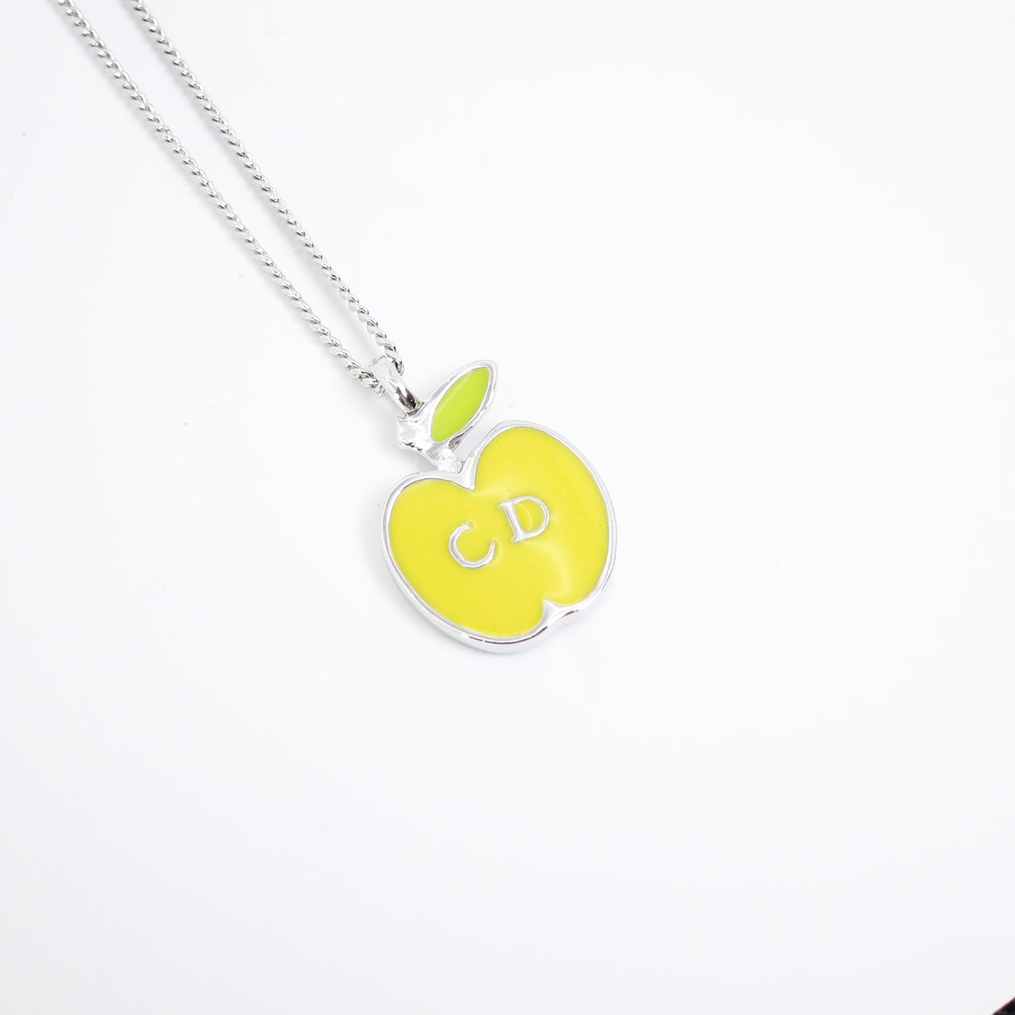 Christian Dior Vintage CD Logo on Yellow Apple Silver Necklace