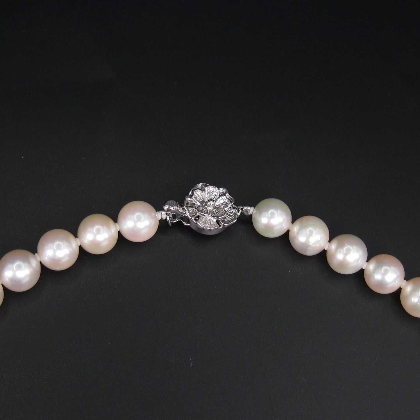 No Brand Vintage Akoya Pearl with Sv Flower Buckle Necklace
