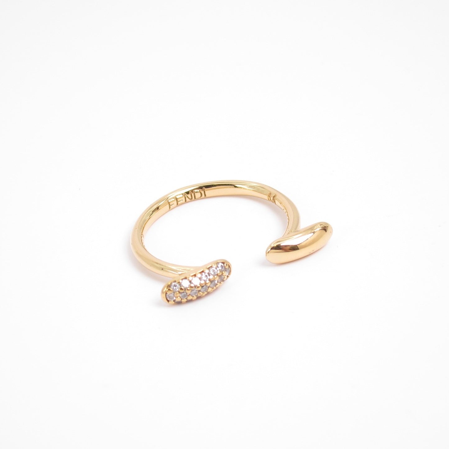 Fendi Vintage Filo Cubic Zirconia and Golden Open Cuff Ring