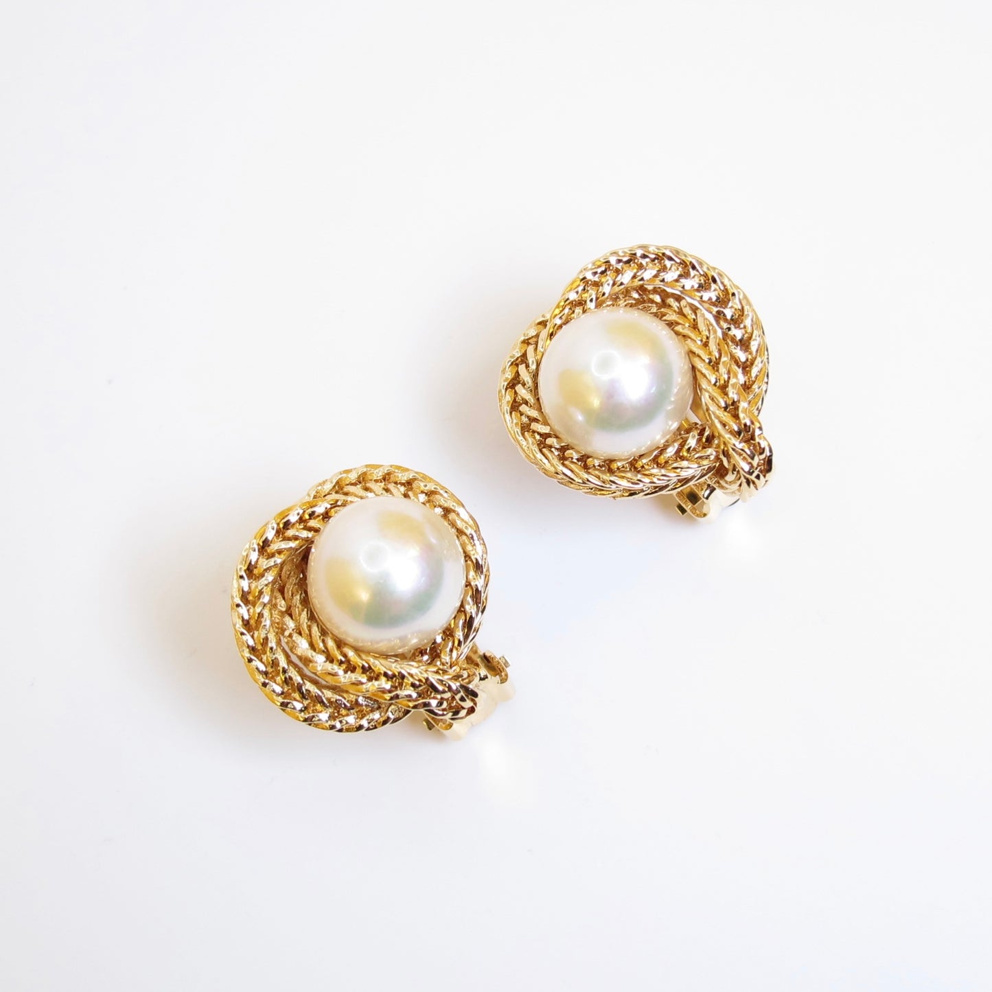 Pierre Balmain Vintage Pearl and Double Rope Twist Golden Clip-on Earrings