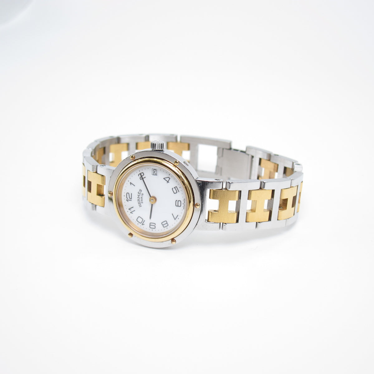 Hermès Vintage Clipper Two-Tone Watch with Box and Guarantee