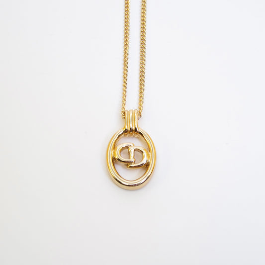 Christian Dior Vintage CD Logo in Oval Shape Golden Necklace