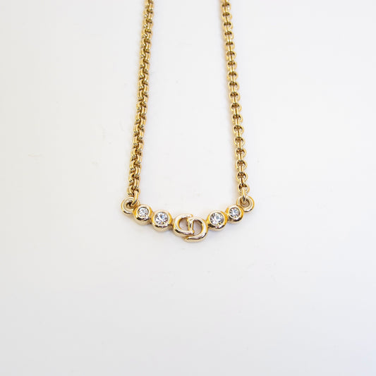 Christian Dior 復古 CD 標誌和水鑽金色項鍊