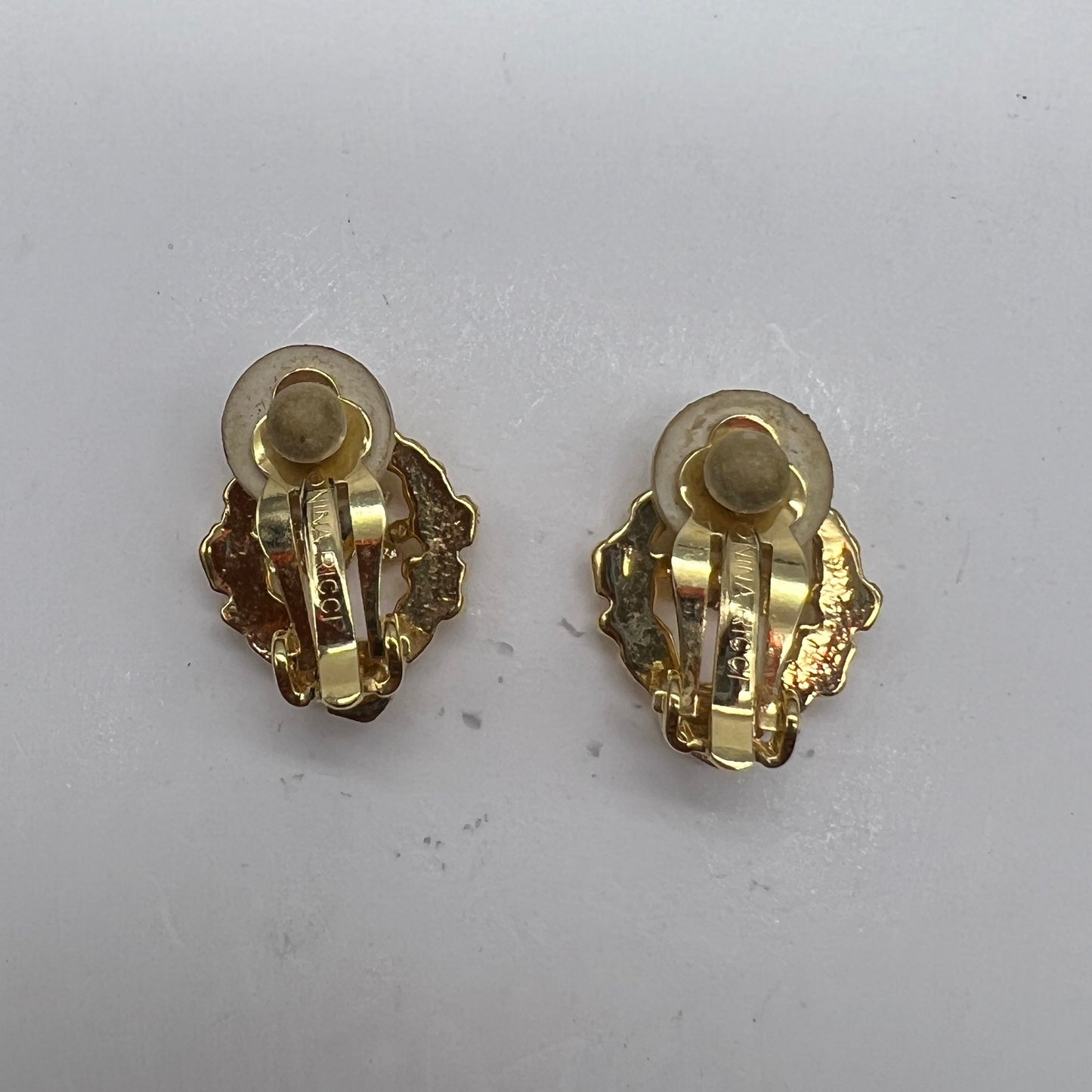 Nina Ricci Vintage Nr Logo Two Color Clip-On Earrings