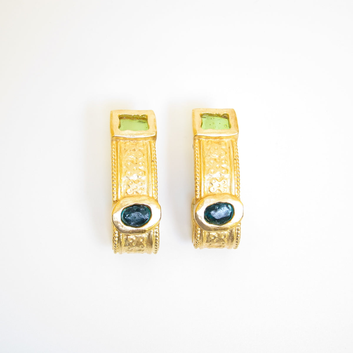 Ferragamo Vintage Green Enamel Gold-Tone Clip-On Earrings