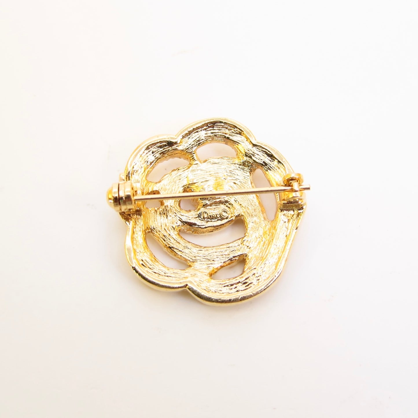 Christian Dior Vintage Flower Motif with Rhinestone Golden Brooch