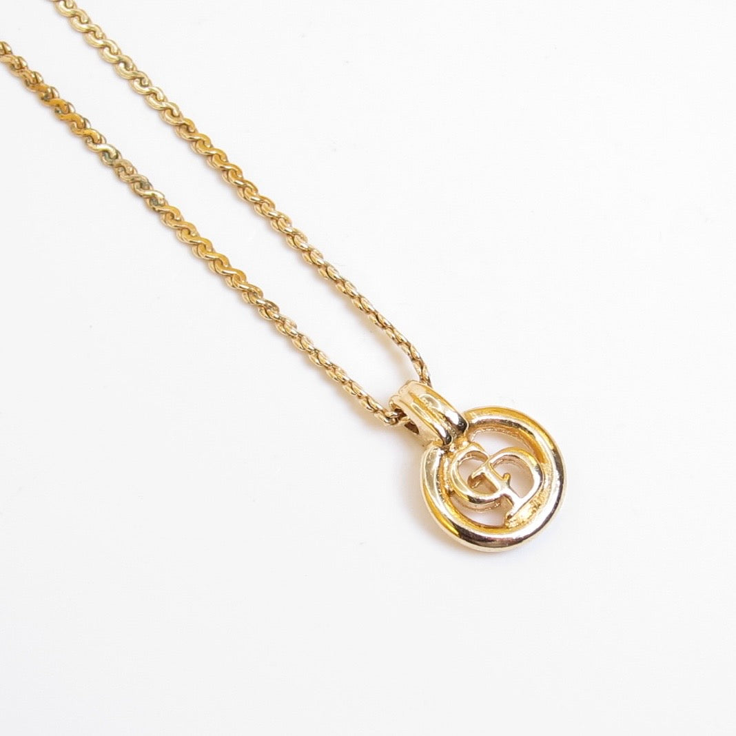 Christian Dior Vintage CD Logo in Circle Golden Necklace