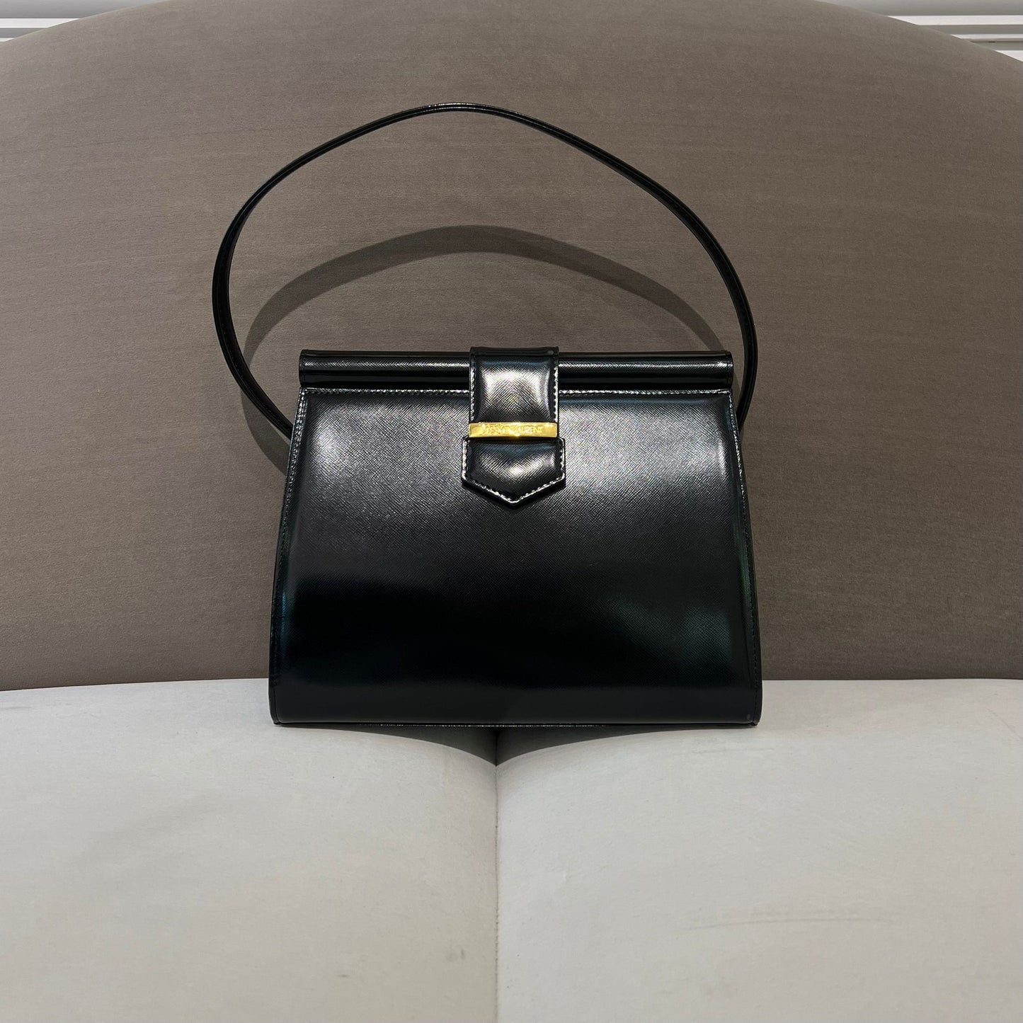 Yves Saint Laurent Vintage Black Leather With Golden Hardware Shoulder Bag