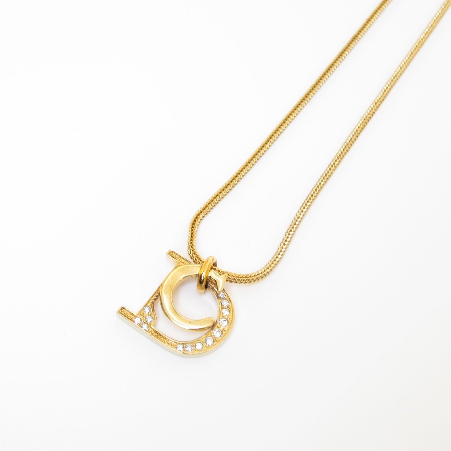 Christian Dior Vintage Crystal D Logo Necklace