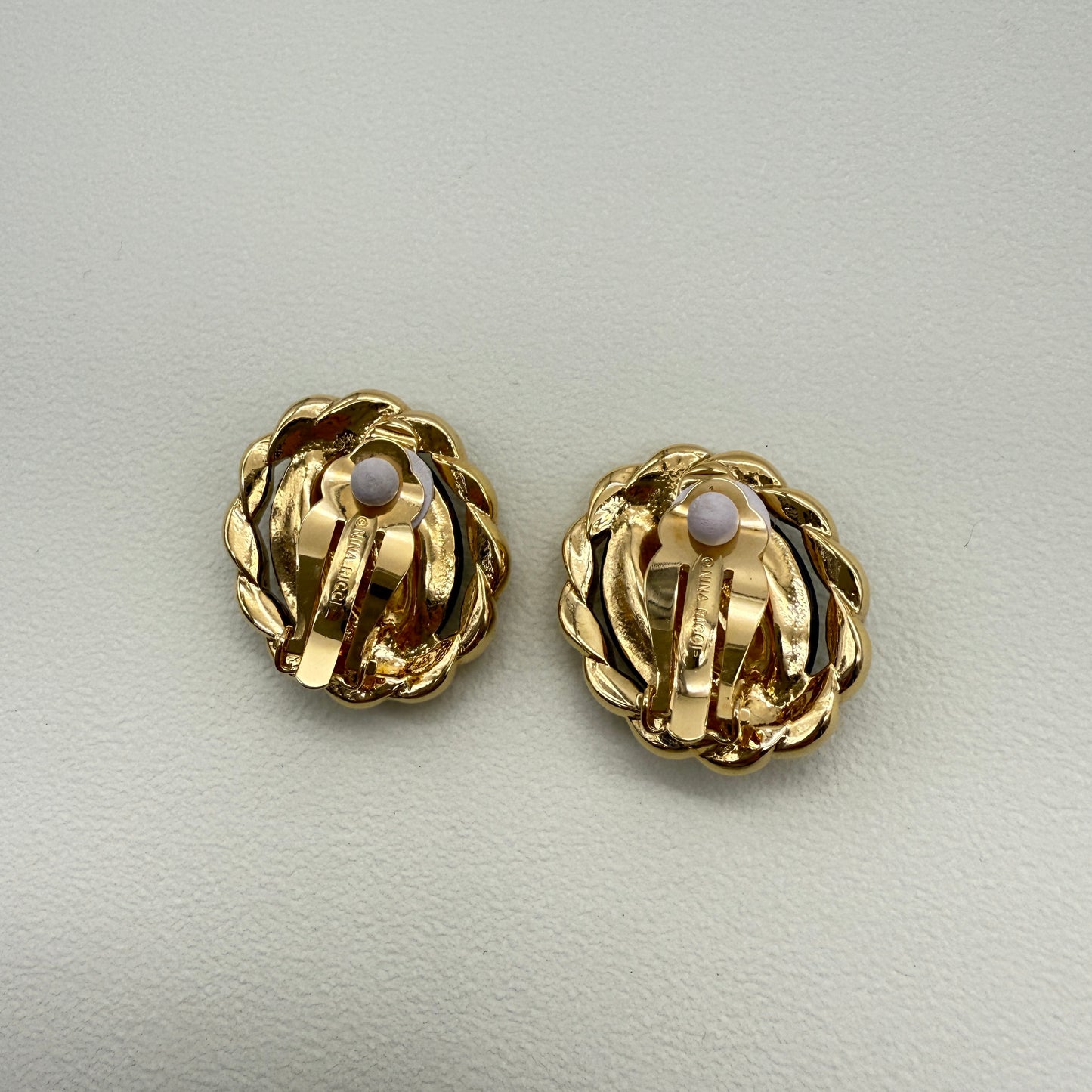 Nina Ricci Vintage Black and Rhinestone Golden Clip-on Earrings
