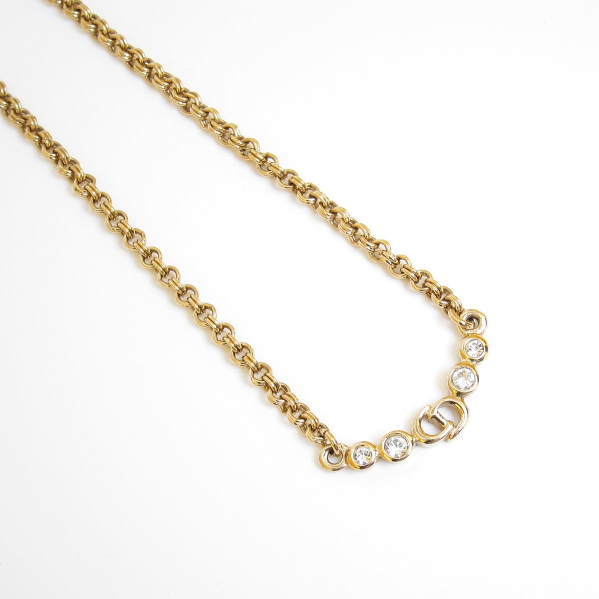 Christian Dior Vintage Rhinestone CD Station Gold-Tone Necklace