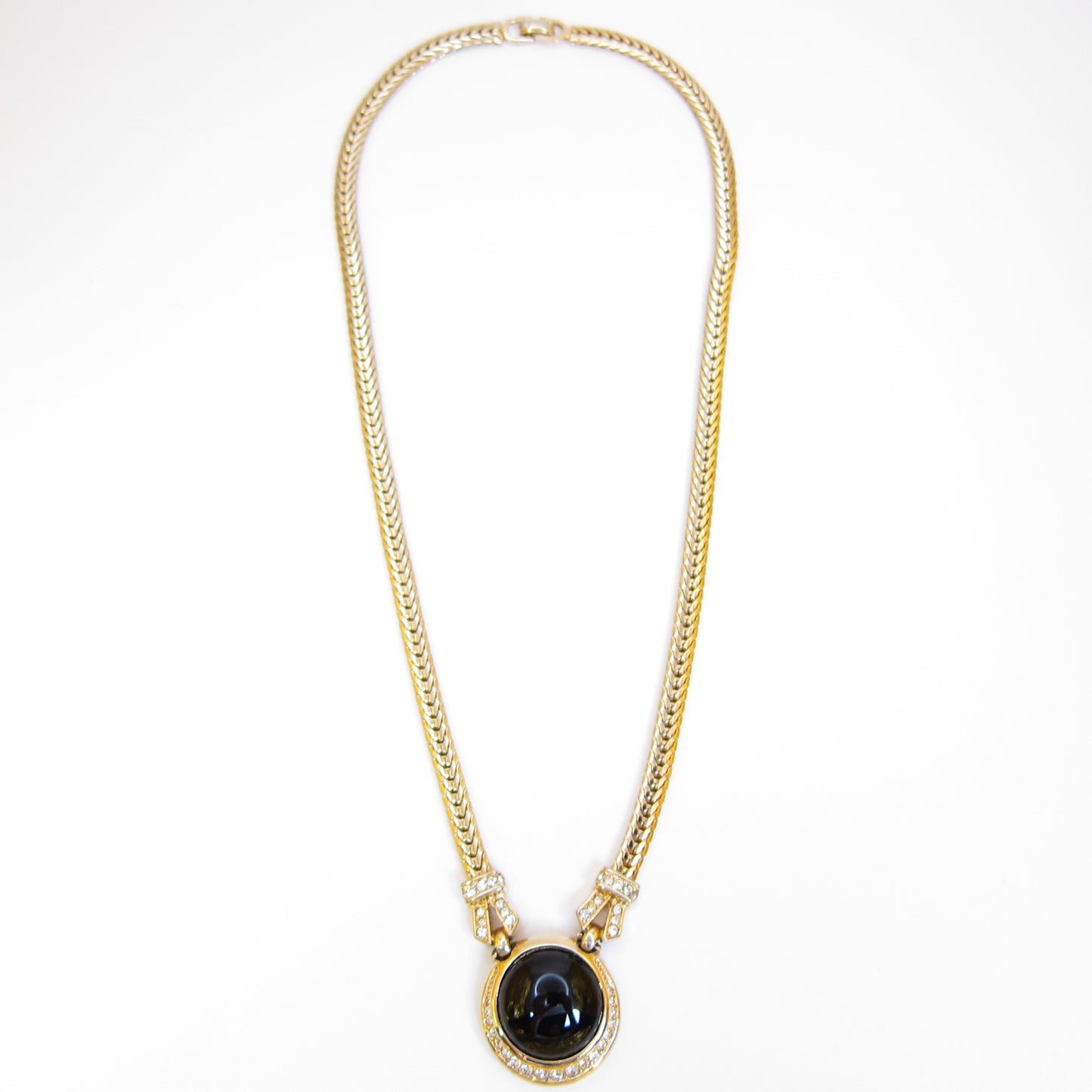 Christian Dior Vintage Round Shape Black and Rhinestone Golden Necklace