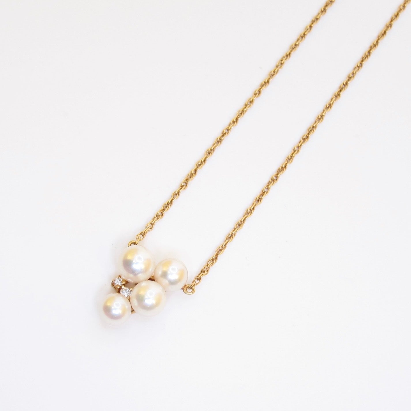 Tasaki Vintage 18K Gold Akoya Pearl and 0.04ct Diamond Necklace