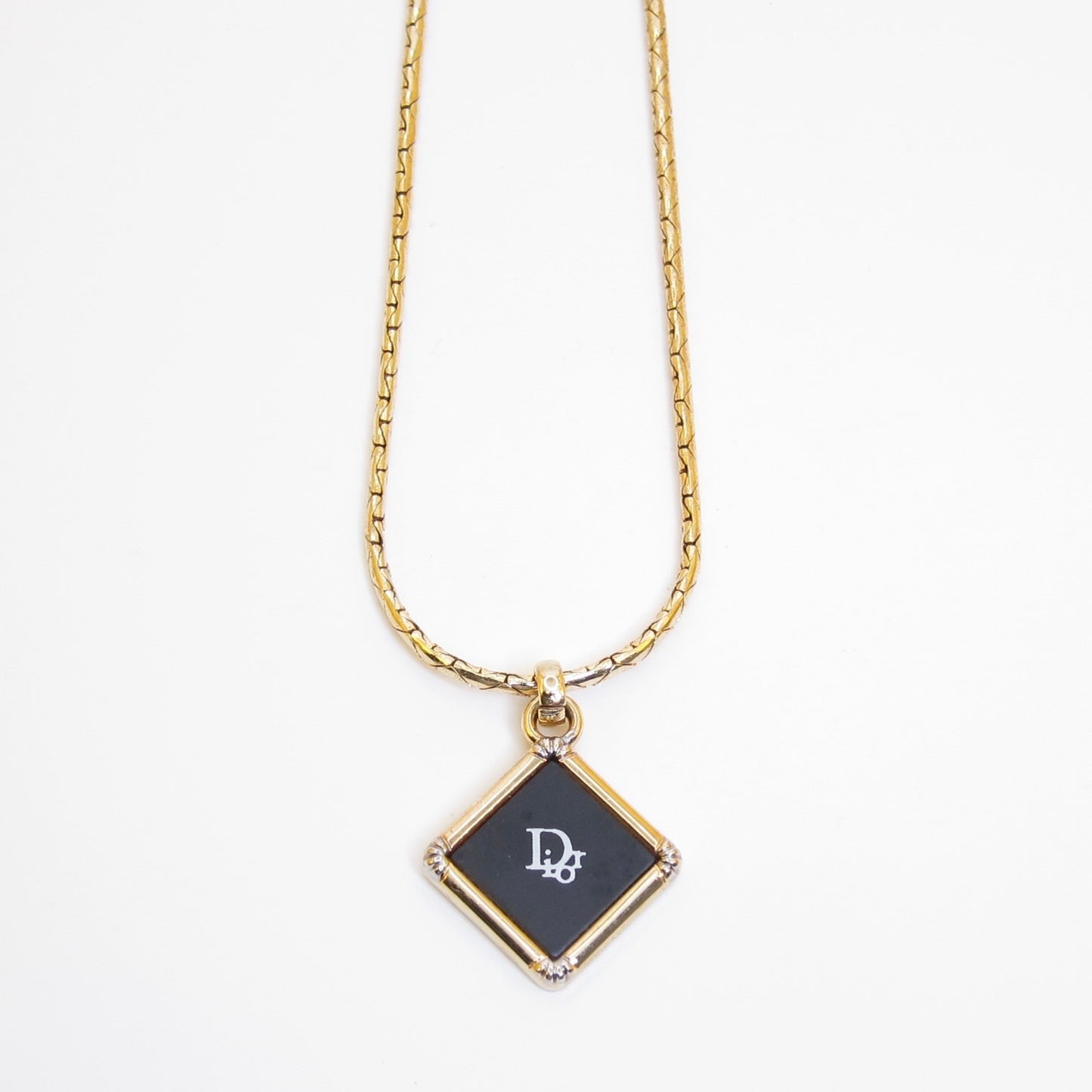 Christian Dior Vintage Dior Logo on Rhombus Black and Golden Necklace