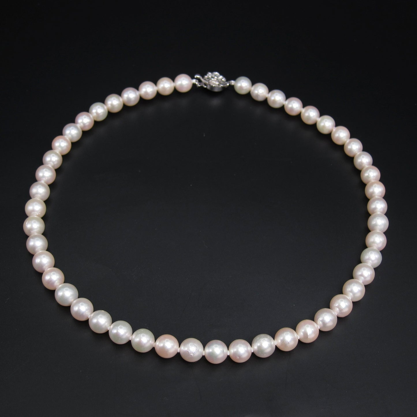 No Brand Vintage Akoya Pearl with Sv Flower Buckle Necklace
