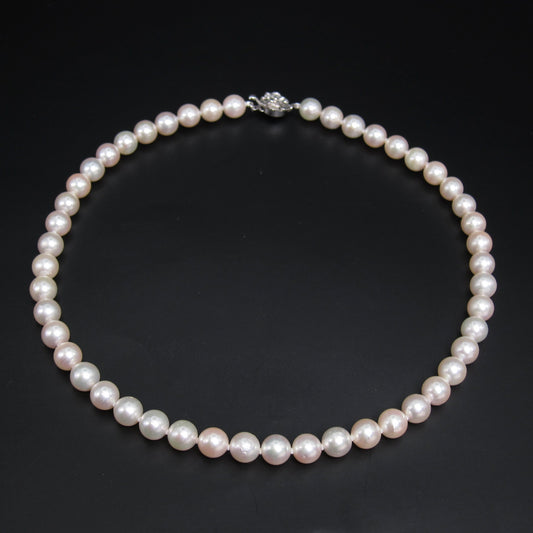 No Brand Vintage Akoya Pearl with Sv Flower Buckle Necklace