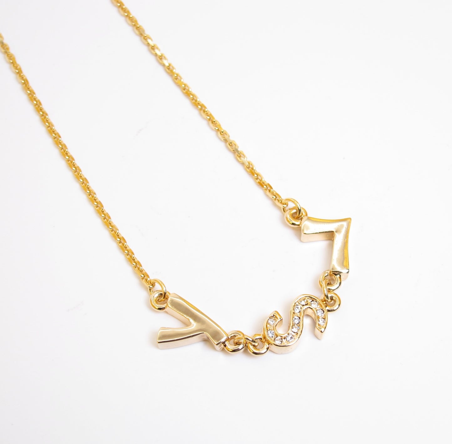 Yves Saint Laurent Vintage YSL Logo with Rhinestone Golden Necklace