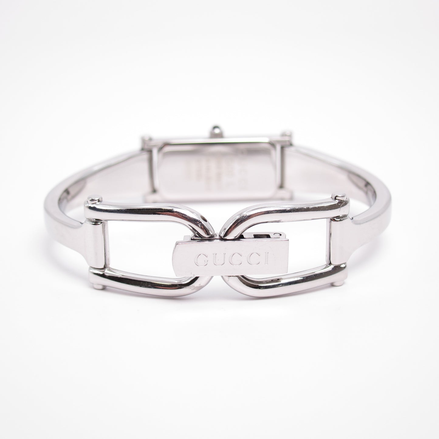 Gucci Vintage Rectangle White Face Silver Bangle Watch