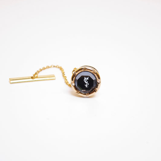 Yves Saint Laurent Vintage YSL Logo Black and Golden Tie Tack