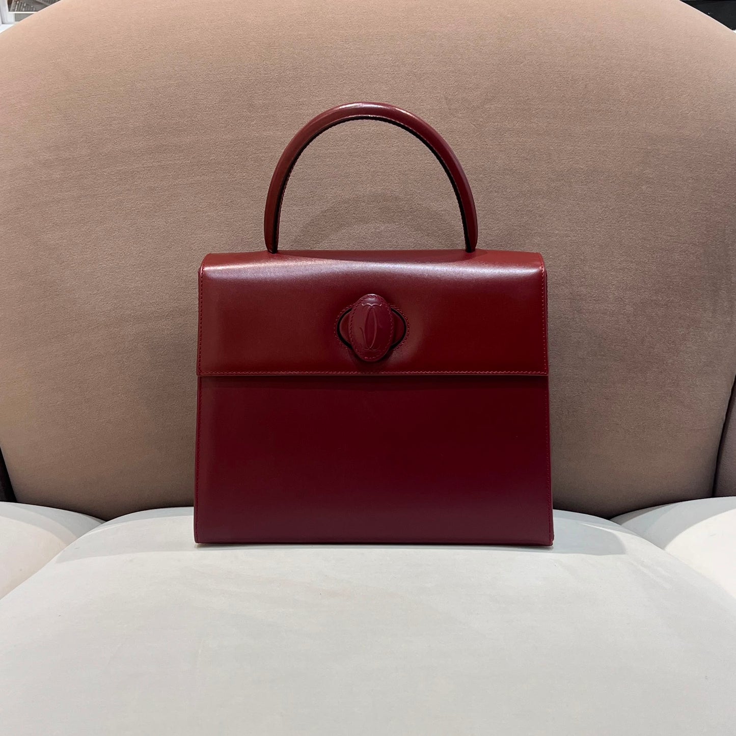 Cartier Vintage Must De Cartier Bordeaux Leather Top Handle Handbag