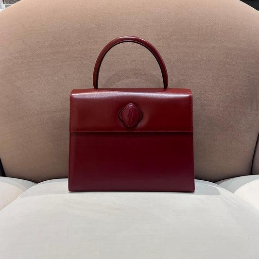 Cartier Vintage Must De Cartier Bordeaux Leather Top Handle Handbag