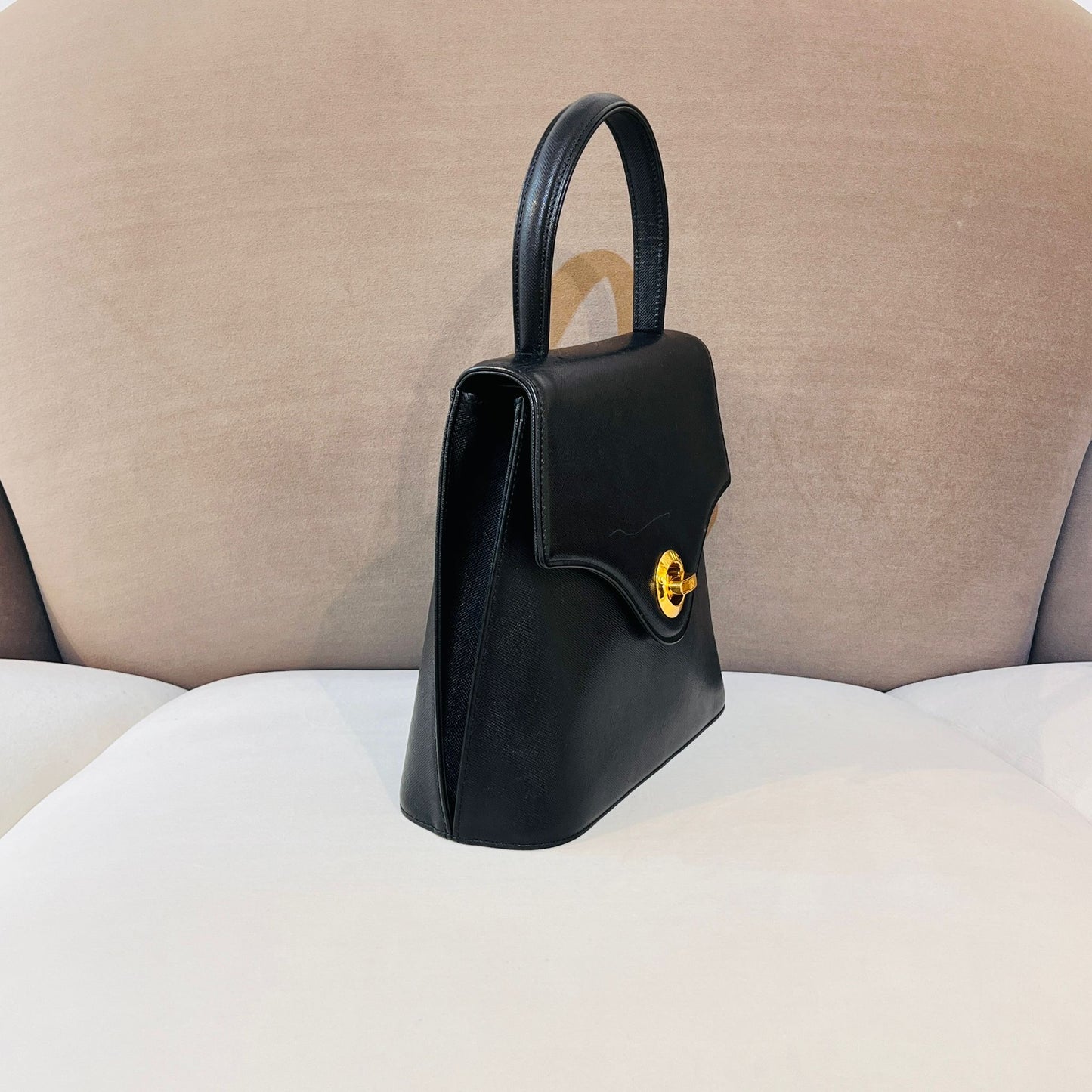 Givenchy Vintage Turn Lock Black Leather Top Handle Bag